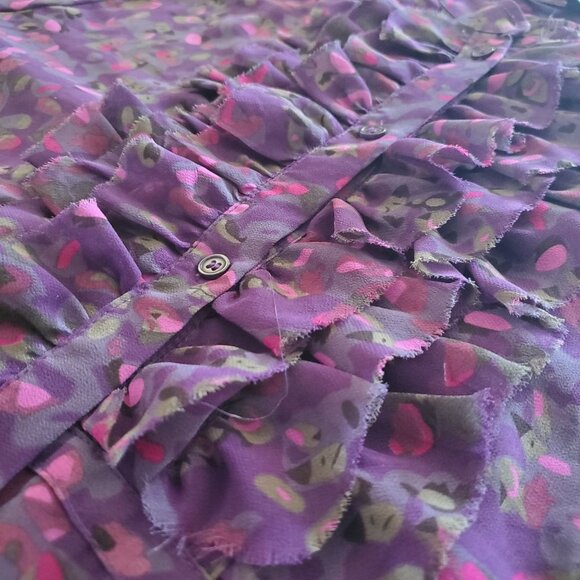 Jessica Art Deco Abstract Pattern Ruffle Front Button Down Blouse - Picture 7 of 11